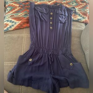 Strapless navy blue romper